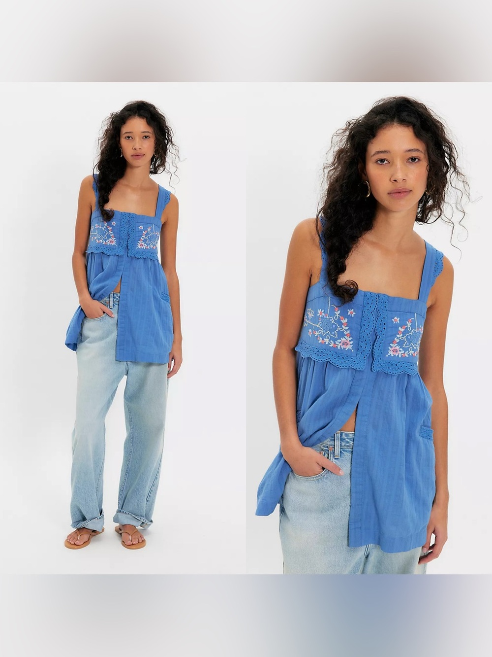 NEW FREE PEOPLE Farrah Embroidered Tunic in Cold River